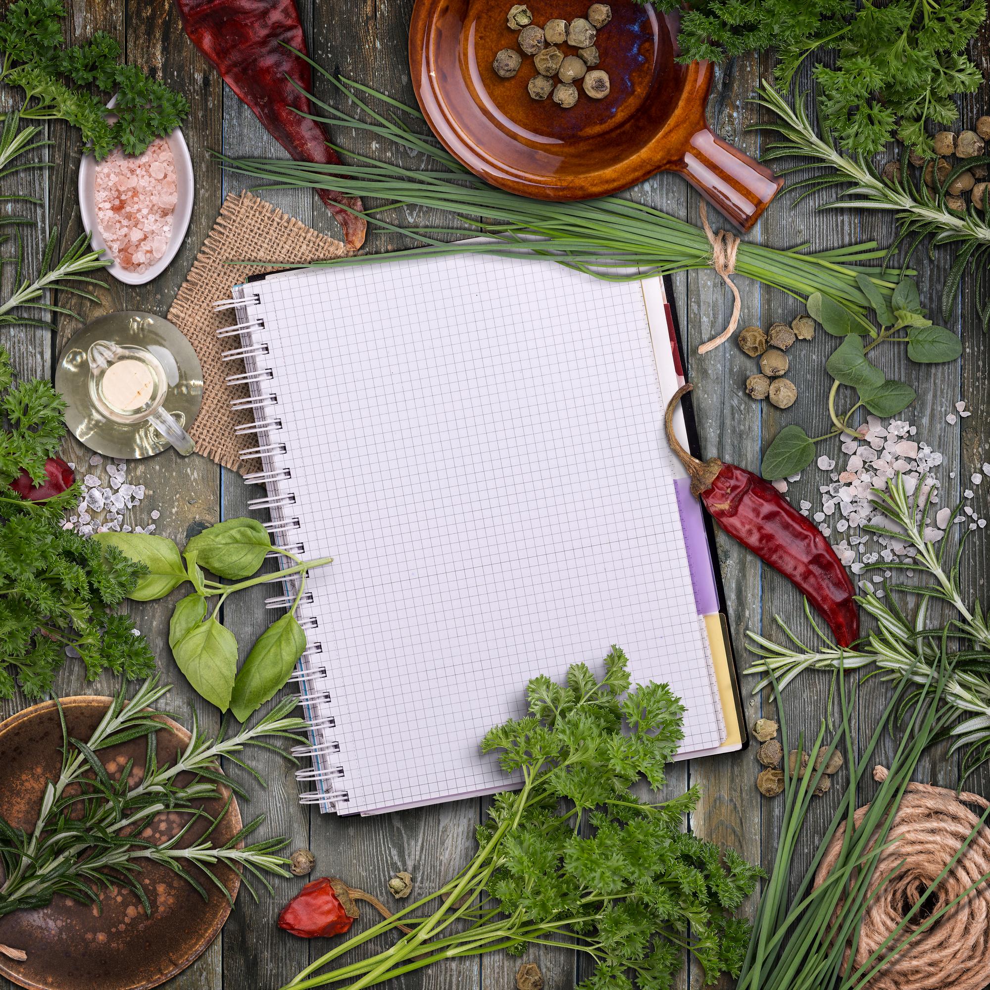 Flatlay of ingredients and menu notepad